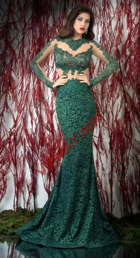 Enchanting Side Zipper Homecoming Gowns Green for Prom and Party with Lace Sweep Train