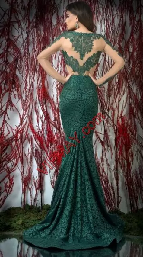 Enchanting Side Zipper Homecoming Gowns Green for Prom and Party with Lace Sweep Train