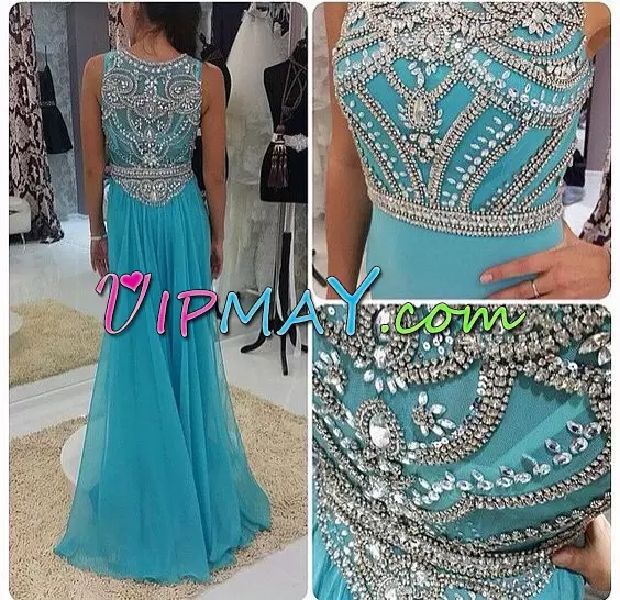 Royal Blue Satin and Chiffon Zipper Homecoming Dresses Sleeveless Floor Length Beading and Lace