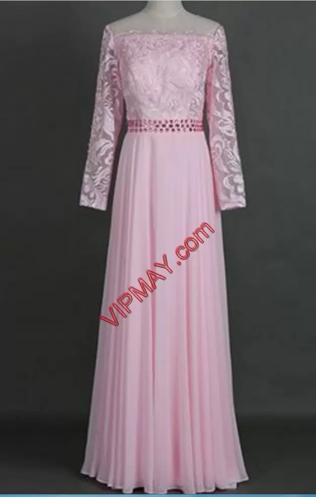 Colorful Pink Prom and Party and Wedding Party with Beading and Lace Sweetheart Long Sleeves Lace Up