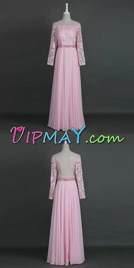 Colorful Pink Prom and Party and Wedding Party with Beading and Lace Sweetheart Long Sleeves Lace Up