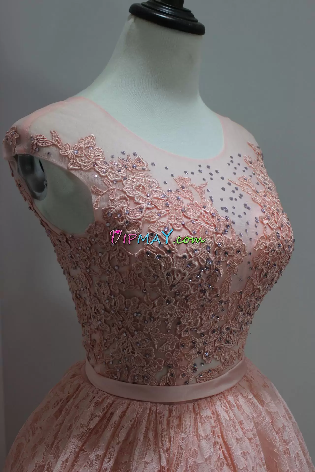 Fantastic Lace Sleeveless High Low Dress for Prom and Beading