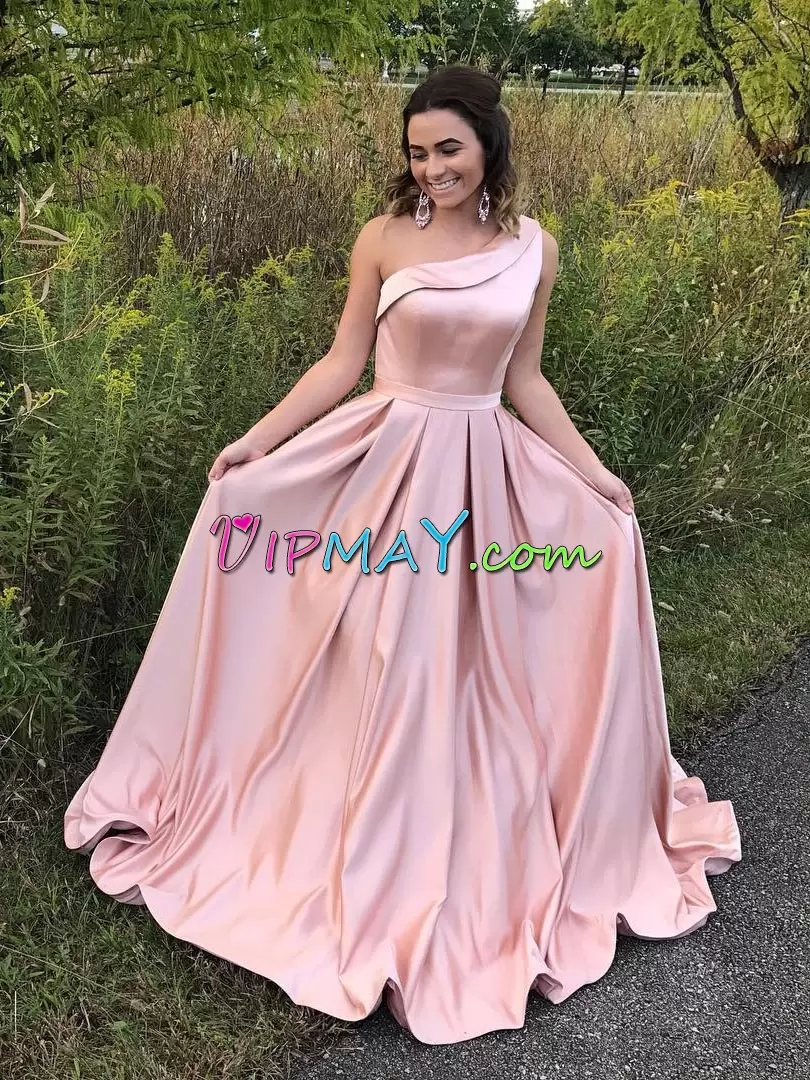 Custom Made Pink Sleeveless Ruching Floor Length Prom Party Dress