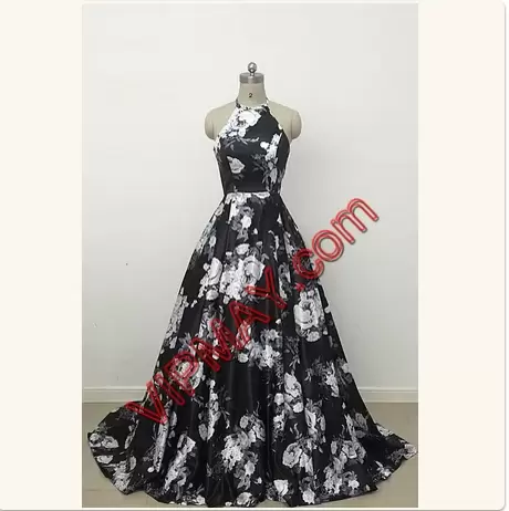 Trendy Sleeveless Halter Top Sweep Train Pattern Zipper Prom Evening Gown