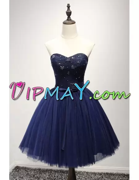 Navy Blue Sweetheart Lace Up Beading Hoco Dress Sleeveless