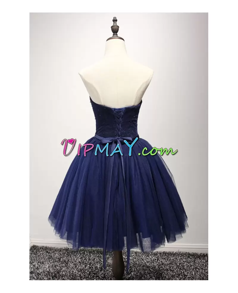 Navy Blue Sweetheart Lace Up Beading Hoco Dress Sleeveless