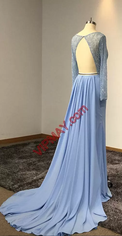 Turquoise and Light Blue Lace Up Hoco Dress Beading and Lace Sleeveless Floor Length Sweep Train