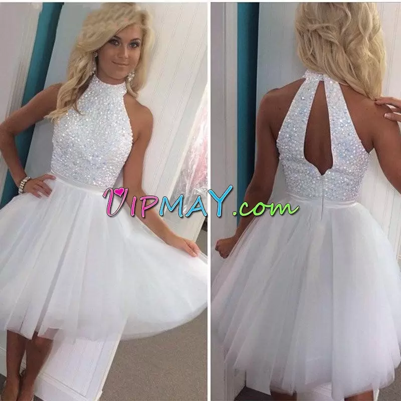 Free and Easy Sleeveless High-neck Beading Backless Prom Evening Gown