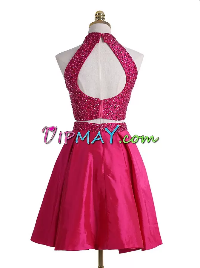 Beading Dress for Prom Hot Pink Backless Sleeveless Mini Length