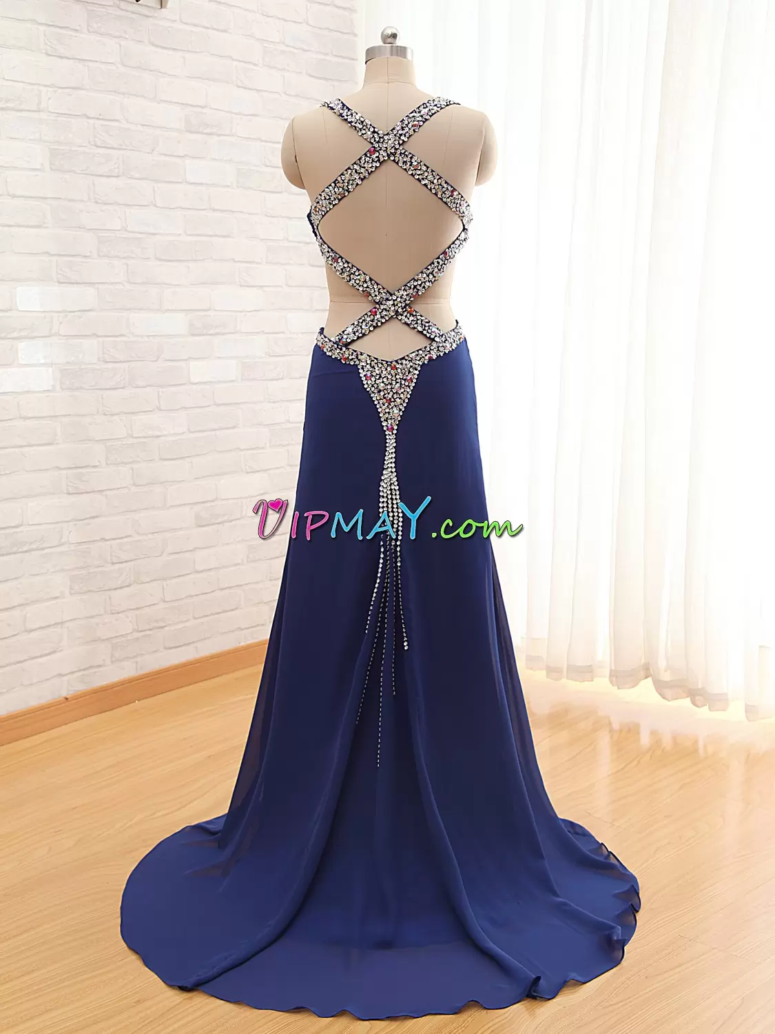 With Train Royal Blue Evening Party Dresses Sweetheart Sleeveless Sweep Train Criss Cross