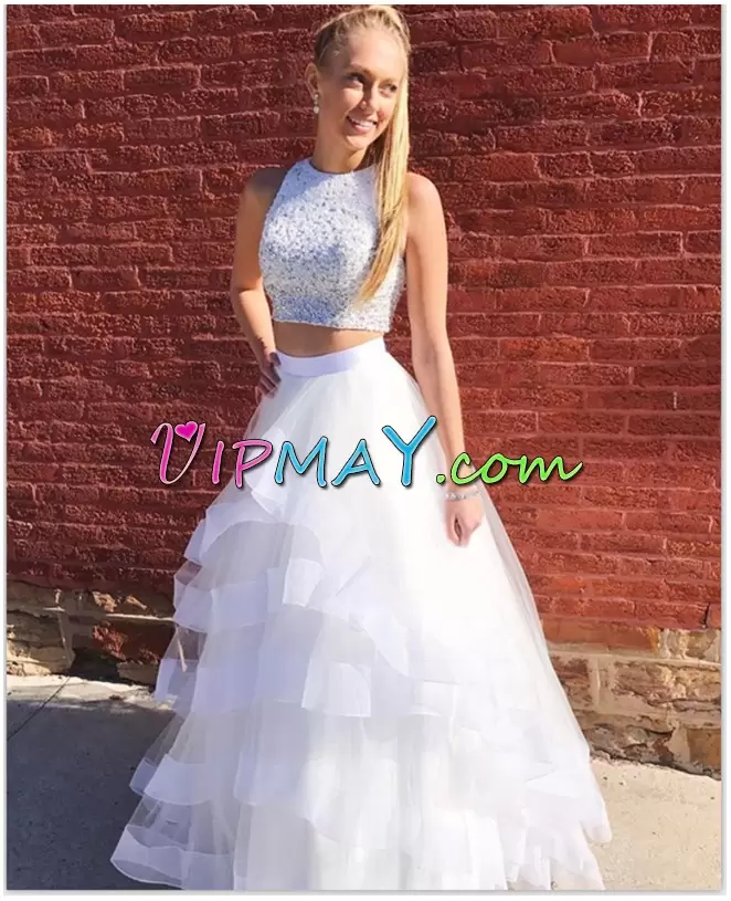 New Style Tulle Sleeveless Floor Length Prom Party Dress and Beading