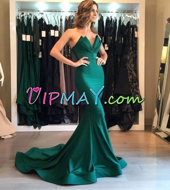 Green Sweetheart Lace Up Beading and Lace Prom Dresses Sweep Train Sleeveless