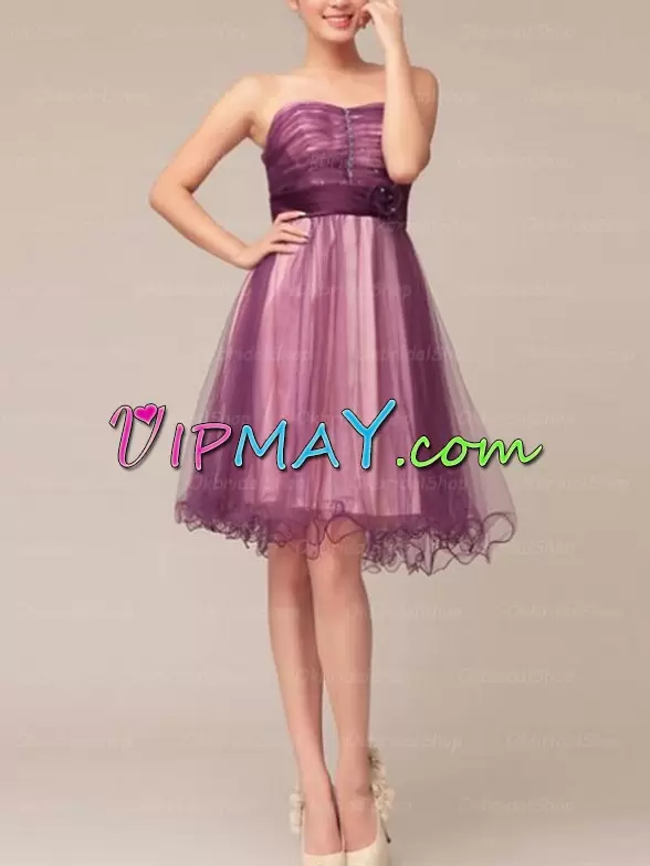Tulle Sleeveless Knee Length Evening Dress and Ruffled Layers and Ruching