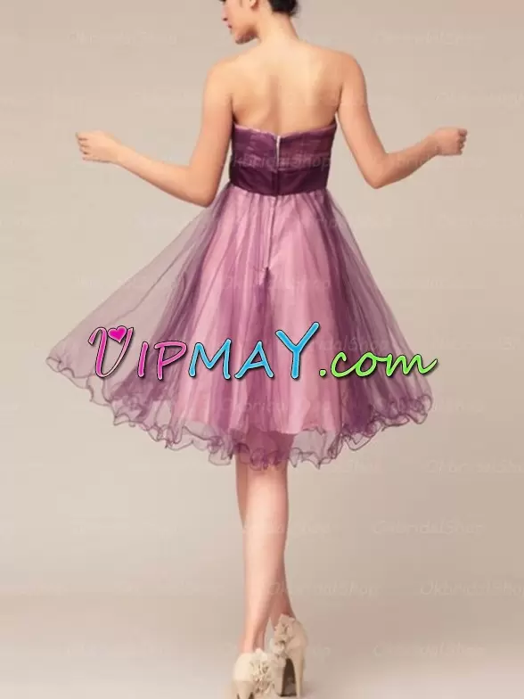Tulle Sleeveless Knee Length Evening Dress and Ruffled Layers and Ruching