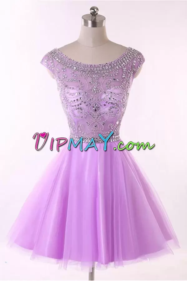 Latest Tulle Scoop Sleeveless Lace Up Beading Homecoming Dress Online in Lilac