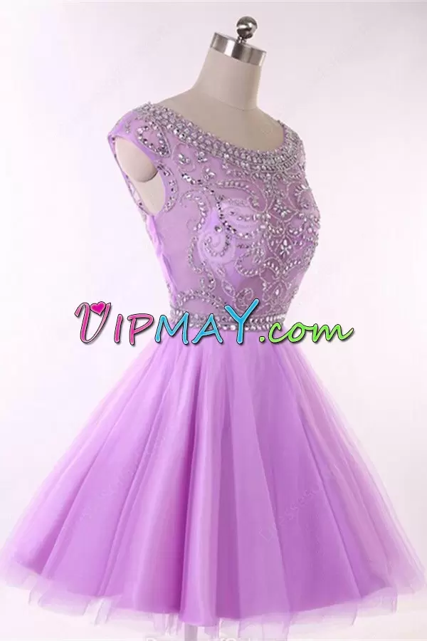 Latest Tulle Scoop Sleeveless Lace Up Beading Homecoming Dress Online in Lilac