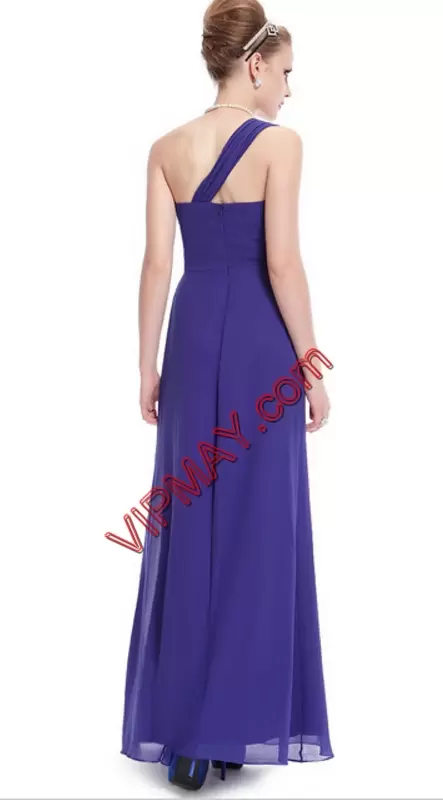 Comfortable Chiffon Sleeveless Floor Length Evening Outfits and Beading and Ruching