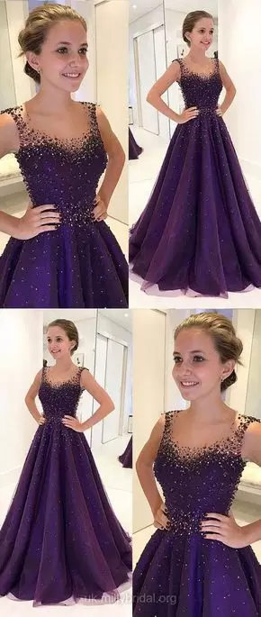 Smart Sleeveless Floor Length Beading Evening Dress with Purple