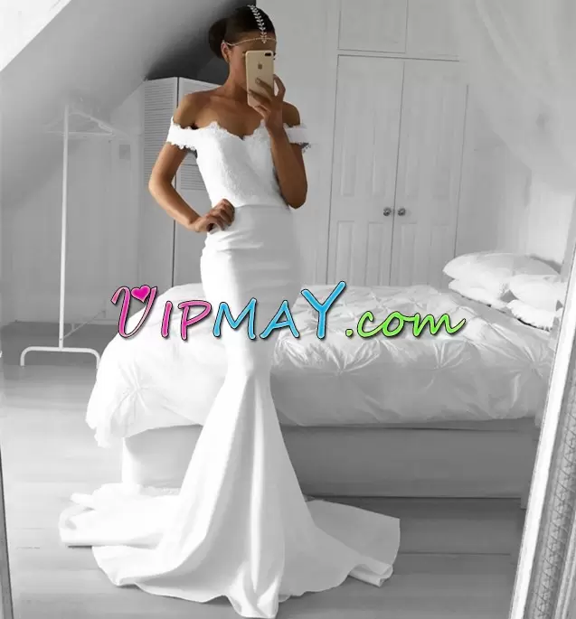 Cute White Sleeveless Satin Sweep Train Lace Up Prom Dress for Prom and Party