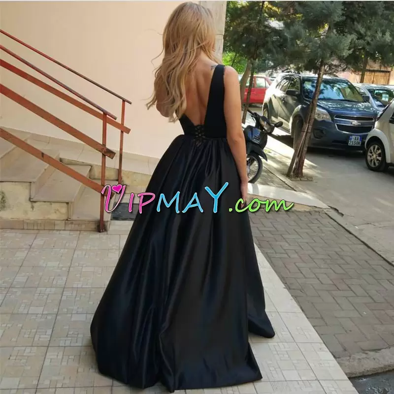 Royal Blue Sleeveless Satin Backless Prom Dresses for Prom and Party and Military Ball