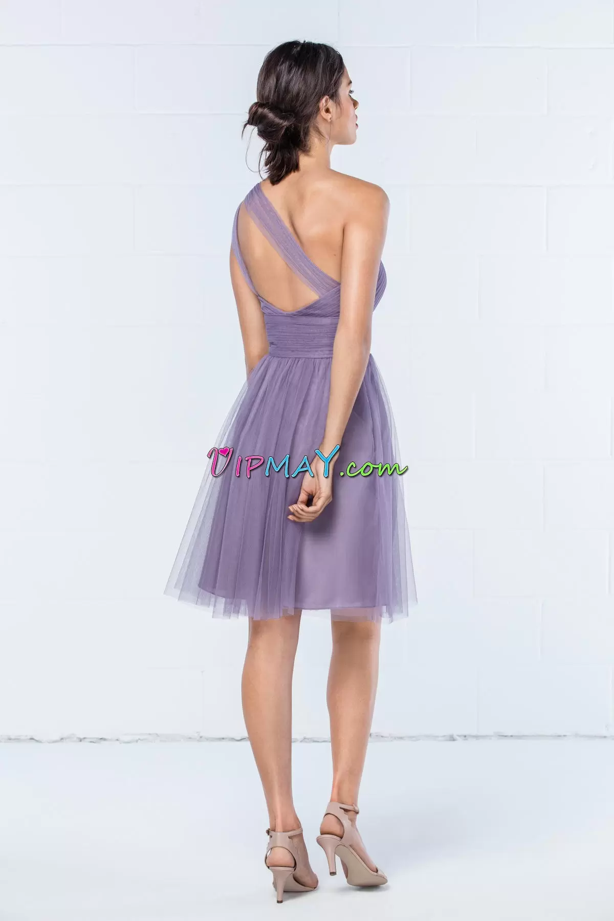 Lavender Backless Homecoming Dress Online Ruching Sleeveless Mini Length