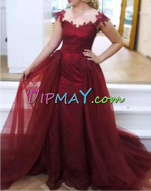 Fine Burgundy Lace Up Homecoming Dress Appliques Sleeveless Sweep Train