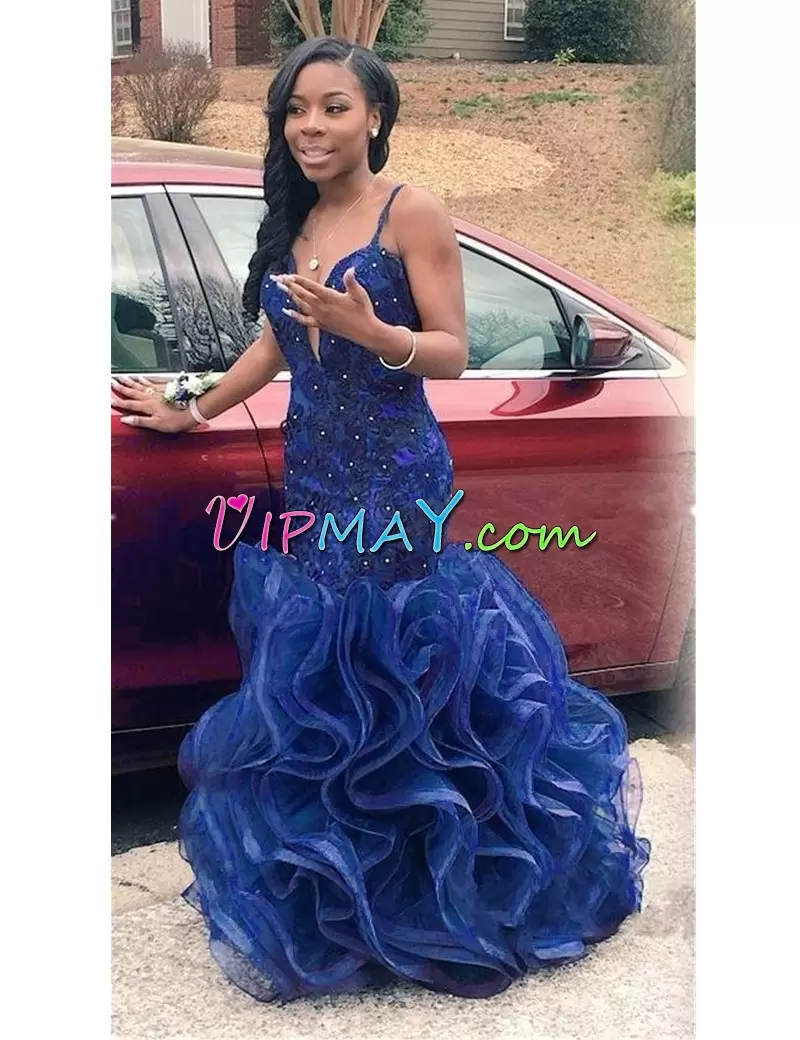 Admirable Floor Length Mermaid Sleeveless Royal Blue Prom Evening Gown Backless