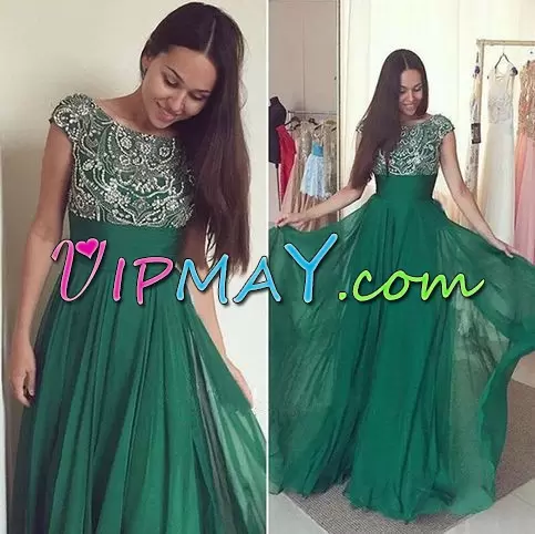 Popular Green Scoop Neckline Beading Dress for Prom Sleeveless Lace Up