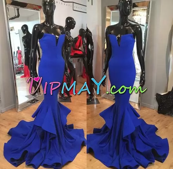 Custom Designed Sleeveless Sweetheart Brush Train Lace Up Ruffled Layers Prom Party Dress Sweetheart