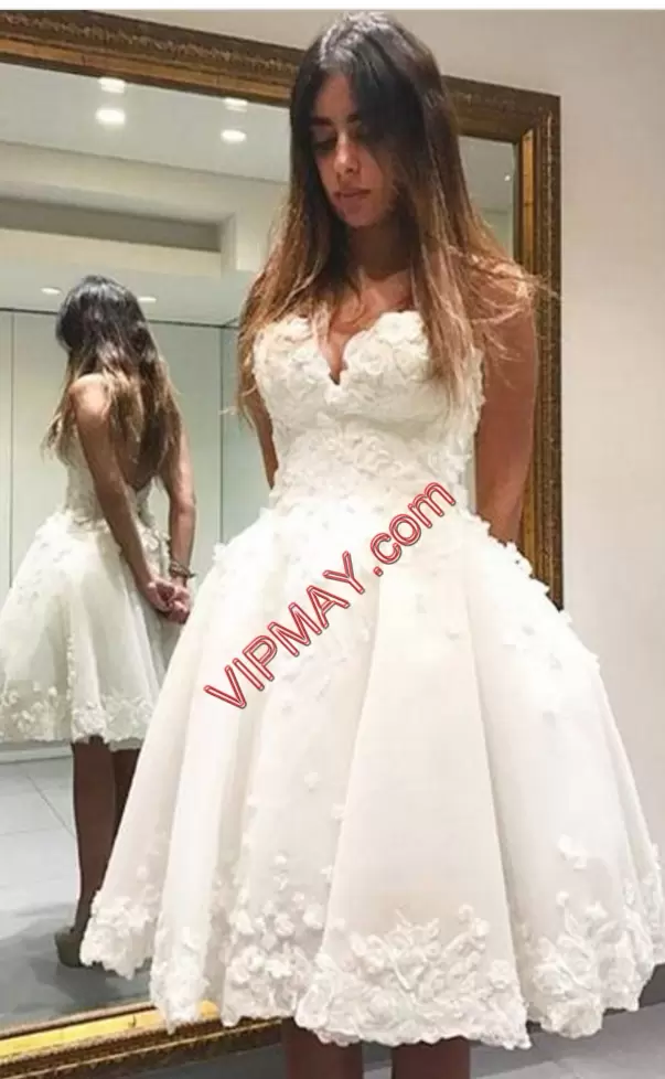 Beautiful Sweetheart Sleeveless Prom Dress Knee Length Appliques White