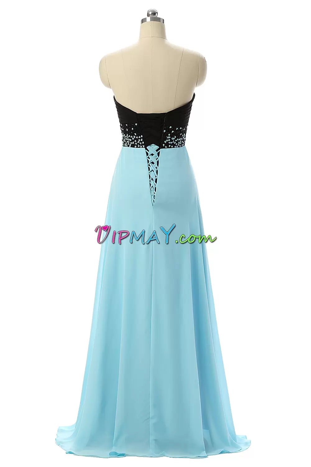 Chic Floor Length A-line Sleeveless Blue And Black Homecoming Dress Lace Up