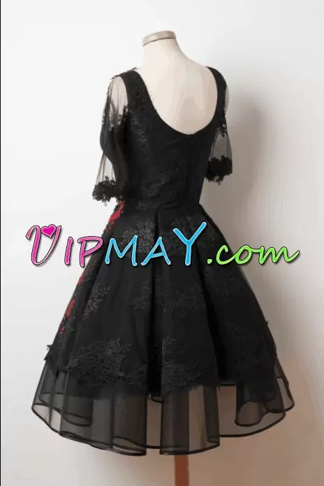 low priced cocktail dress,low price prom dress,all black short prom dress,simple short black prom dress,half sleeve lace prom dress,half sleeves prom dress,short sleeve scoop neck prom dress,short black prom dress under 100,