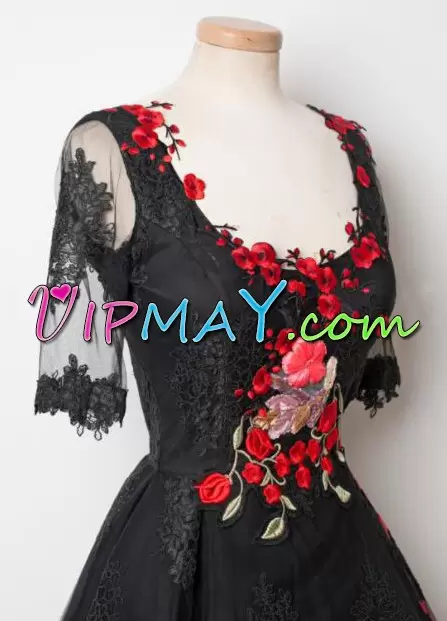 low priced cocktail dress,low price prom dress,all black short prom dress,simple short black prom dress,half sleeve lace prom dress,half sleeves prom dress,short sleeve scoop neck prom dress,short black prom dress under 100,