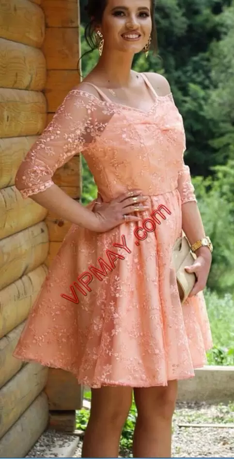 Flare Lace Half Sleeves Mini Length Homecoming Dress and Beading and Lace