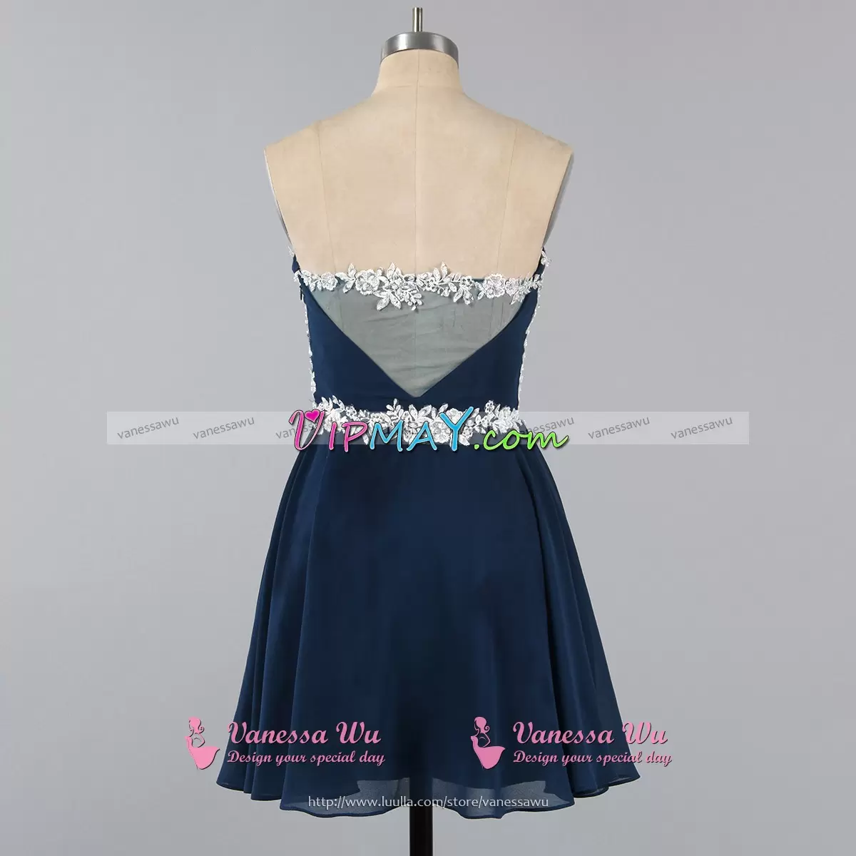 Clearance Navy Blue Side Zipper Prom Dress Appliques Sleeveless Mini Length