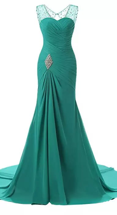 Green Sleeveless Court Train Beading and Ruching High Low