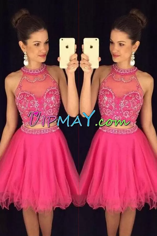 Fine Beading Homecoming Dress Online Pink and Fuchsia Sleeveless Mini Length