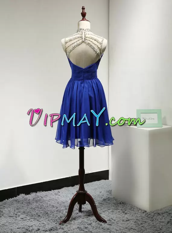 Sweet Royal Blue Homecoming Dress Online Prom and Party with Beading High-neck Sleeveless Backless