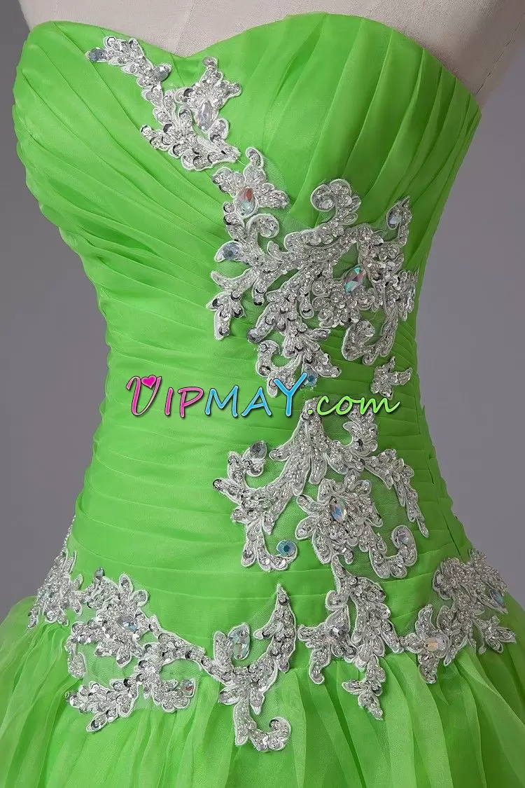 Sweetheart Neckline Beading and Appliques Sleeveless Lace Up