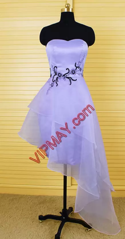 Classical Sleeveless Organza Asymmetrical Prom Gown in Lavender with Embroidery