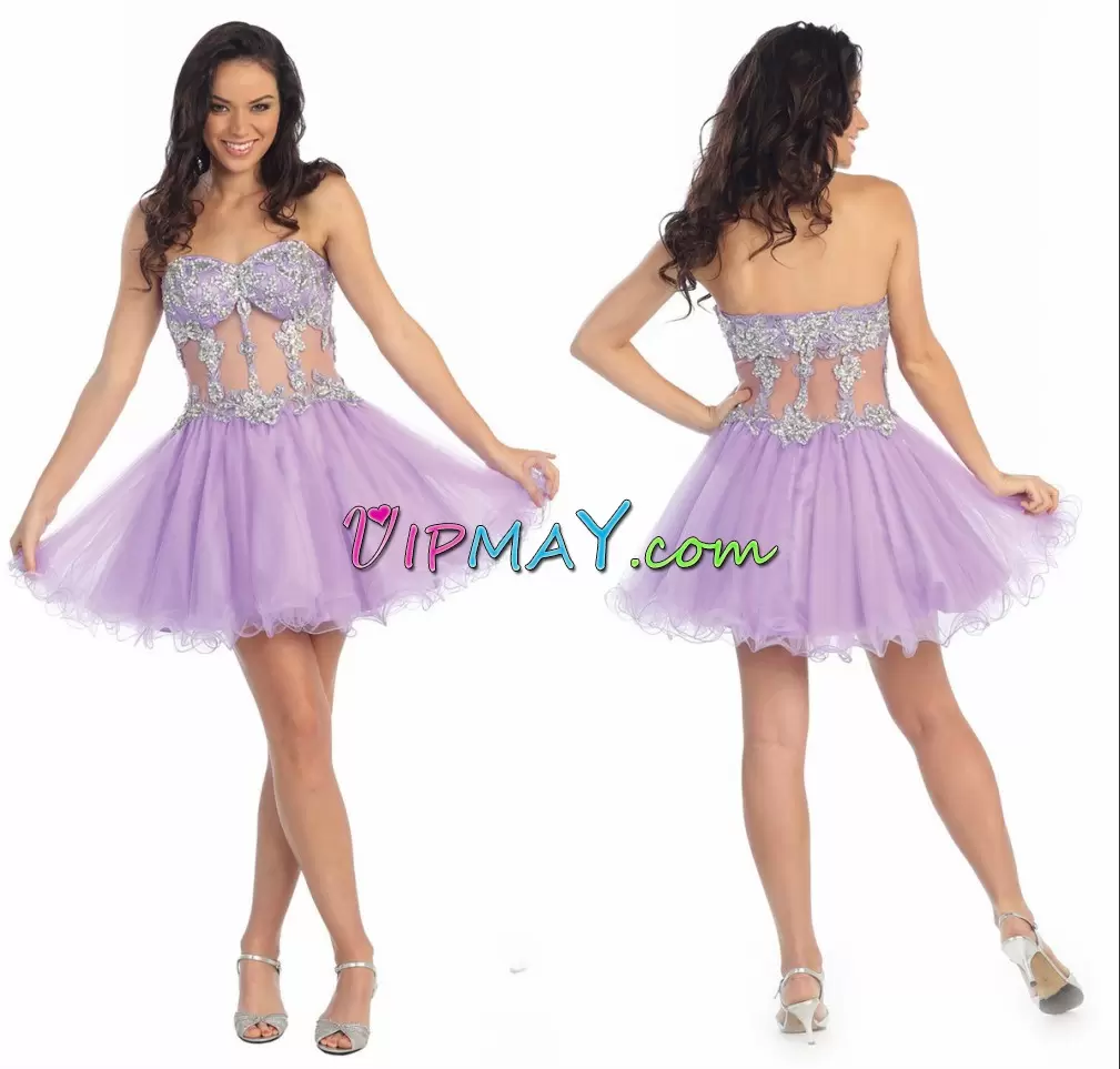 Customized Tulle Sleeveless Mini Length Prom Dresses and Appliques