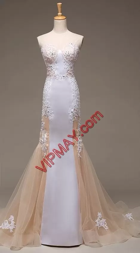 Multi-color Sleeveless Sweep Train Beading and Appliques Prom Dresses