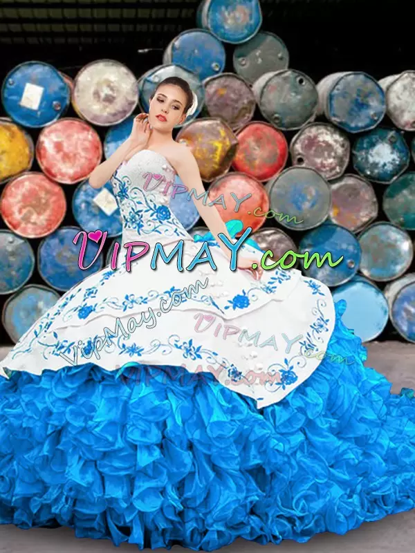 quinceanera dress with ruffles,cowgirl quinceanera dress,white and blue quinceanera dress,western style quinceanera dress,mariachi quinceanera dress,