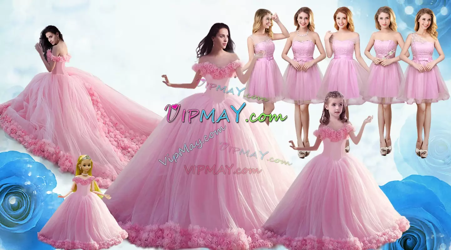 Baby Pink Sleeveless Tulle Lace Up Quinceanera Gowns for Military Ball and Sweet 16 and Quinceanera