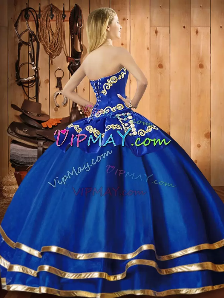 Captivating Blue Ball Gowns Organza Sweetheart Sleeveless Embroidery Floor Length Lace Up Sweet 16 Dress