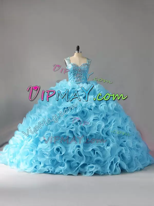 Super Ball Gowns Sleeveless Baby Blue Quinceanera Dress Court Train Zipper