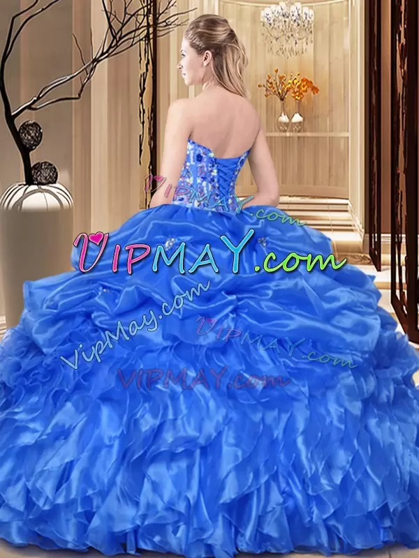 Unique Floor Length Aqua Blue Ball Gown Prom Dress Sweetheart Sleeveless Lace Up