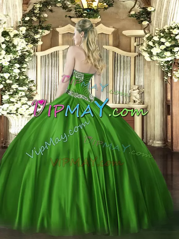 Ball Gowns Quinceanera Gown Green Sweetheart Satin Sleeveless Floor Length Lace Up
