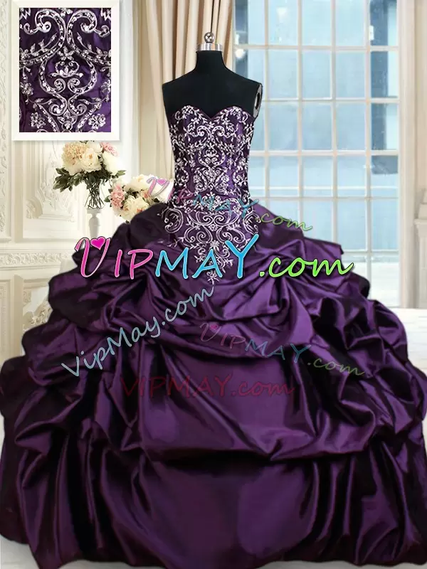 Sleeveless Sweetheart Lace Up Floor Length Beading and Embroidery and Pick Ups 15 Quinceanera Dress Sweetheart