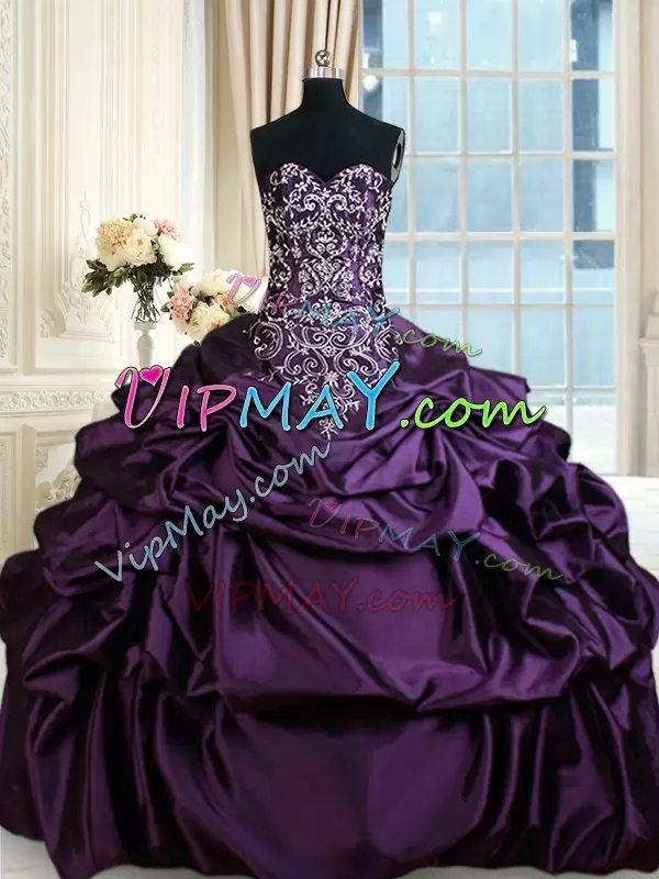 Sleeveless Sweetheart Lace Up Floor Length Beading and Embroidery and Pick Ups 15 Quinceanera Dress Sweetheart